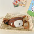 Brown and white kids crossbody chest bag with letter P embroidery and adjustable strap - Letter P Decorative Style / Coffee