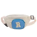 Kids' cream and light blue crossbody bag featuring a bold letter R patch and adjustable strap - Blue