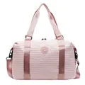 Pink wavy textured travel bag with durable nylon handles and adjustable shoulder strap - Pink