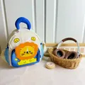 Cute cream and blue lion cartoon backpack for kindergarten kids with side mesh pockets - Beige