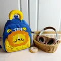 Blue cartoon lion toddler backpack with yellow pocket and 3D lion mane design - Blue