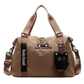 Große braune Reisetasche mit Katzenstickerei und süßem Katzen-Stoffanhänger - Mit Anhänger / Braun