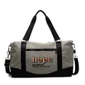 Large capacity gray and black travel bag with letter print and detachable shoulder strap - Khaki