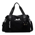 Schwarze Reisetasche mit großer Kapazität, Katzenstickerei und Plüschanhänger-Accessoire - Mit Anhänger / Schwarz
