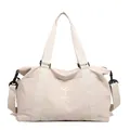 Off-white large capacity sports travel bag with MOPPO logo and adjustable shoulder strap - White