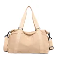 Beige large capacity travel and fitness bag with MOPPO embroidery and adjustable strap - Khaki