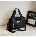 Large black nylon travel bag featuring cat ear patches and adjustable shoulder strap - No Pendant / Black