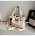 Beige large capacity travel tote bag with cat ears logo and adjustable shoulder strap - No Pendant / Off White