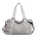 Borsa da viaggio grigio chiaro con ricamo bianco e tracolla staccabile per palestra o viaggi - Grigio