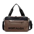 Braune und schwarze Reisetasche mit großem NOSTALGIA-Schriftzug und Schultergurt - Khaki