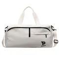 Bolsa de deporte blanca con logo negro y correas ajustables para fitness y viaje - Blanco Roto
