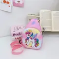 Pink gradient crossbody bag for girls with cute unicorn cartoon print and strap - Pink