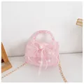 Pink princess crossbody bag for girls with lace patterns and large mesh bow detail - Pink