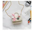 Détails du sac bandoulière en tweed pour fille avec anse perle et lapin en peluche - Lapin Khaki