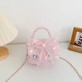 Bolso rosa de lentejuelas para niñas con lazo de malla y detalle de perla - Perla Rosa
