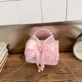 Sac bandoulière rose à paillettes pour filles avec grand nœud satin et perles - Rose