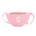 Pink kids fanny pack with white plush letter C patch and adjustable crossbody strap - Letter C