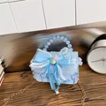 Sac à main bleu clair à paillettes pour filles avec nœud en soie et perles - Bleu