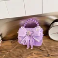 Sac à main princesse à paillettes violettes avec poignée en perles et nœud - Violet