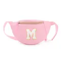 Ροζ τσαντάκι μέσης για παιδιά με λευκό γράμμα M από σενίλ και χρυσό γκλίτερ - M