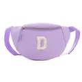 Kids purple nylon fanny pack with chenille letter D and adjustable strap - Style D