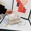 Girl's pearl handbag with camellia flower detail and elegant beaded handle in beige - Small Flower Yellow