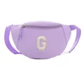 Purple nylon kids waist bag featuring a plush letter G patch with gold glitter details - Style G