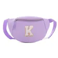 Lavender purple fanny pack for kids featuring a white and gold embroidered letter K patch - Style K