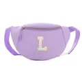 Kids light purple waist bag with fleece letter L patch and adjustable strap - Style L