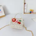 Mini sac à main en tweed crème pour enfants avec perles et breloques cerise en bandoulière - Cerise Kaki
