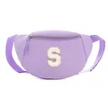 Lavender purple kids waist bag featuring a chenille letter S patch with gold glitter - Style S