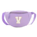 Kids' lavender waist bag featuring a textured finish and white chenille V patch detail - Style V