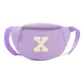 Kids purple waist bag featuring a white letter X towel embroidery patch and zipper - Style X