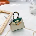 Mini borsa Kelly verde e crema con manico in foulard di seta e tracolla a catena oro - Verde