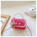 Détail du sac bandoulière rose en tweed pour enfant avec poignée en perles et lapin - Lapin Rose Rose Rouge
