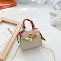 Mini borsa rosa e beige con manico in foulard di seta e catena dorata per bambini - Rosa