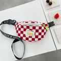 Kids red checkered chest bag with Champs Born strap and yellow silicone patch - Red