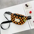 Kids black and orange checkerboard chest bag with stylish ADDR logo and green zipper - Orange