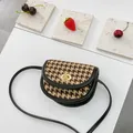 Kids vintage houndstooth saddle bag with black leather trim and golden clasp - Black Houndstooth
