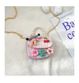 Pink tweed girls' crossbody bag with pearl handle, rabbit charm, and 3D floral accents - Cherry Style / Pink