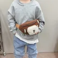 Kids chest bag in brown and cream contrast color with adjustable strap and 'P' detail - Coffee