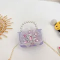 Cute purple girls handbag with pearl handle and pink crystal snowflake detail - Snowflake - Purple