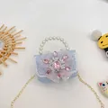 Light blue mini handbag for girls featuring pink gemstone snowflake and pearl handle - Snowflake-Blue