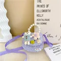 Purple girls crossbody bag with cute teddy bear mascot and elegant pearl handle - Purple-Bear