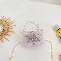 Pink lace princess handbag for girls with pearl handle and rhinestone snowflake charm - Snowflake - Pink