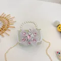 Sage green kids pearl handbag with lavender mesh bow and golden chain strap - Snowflake - Green