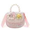 Pink cartoon bear bag for girls with pearl handle and heart-shaped crystal ornament - Pink-Hearts