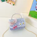 Sac à main chic en tweed bleu et violet pour filles avec perles et nœud rose - Nœud Papillon en Maille Bleu (Style 1)