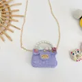 Mini purple girls shoulder bag with floral accents and pearl handle chain strap - Floral Purple