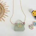 Mini light green pleated crossbody bag with pearl handle and floral accents - Floral Green